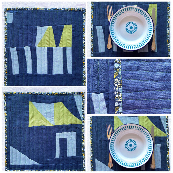 conjunto de individuais em Linho azul e verde