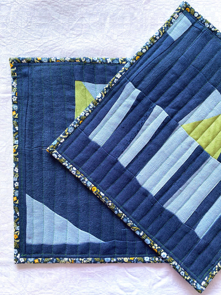 conjunto de individuais em Linho azul e verde