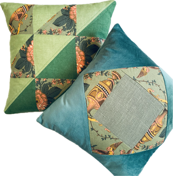 Almofada de patchwork - Chita Alcobaça verde