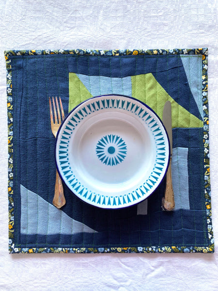 conjunto de individuais em Linho azul e verde