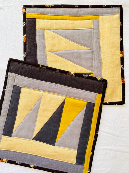 conjunto de individuais em Linho castanho e amarelo