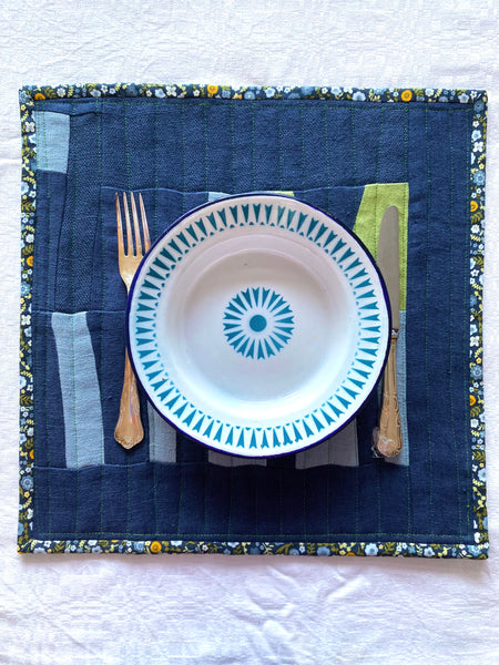 conjunto de individuais em Linho azul e verde