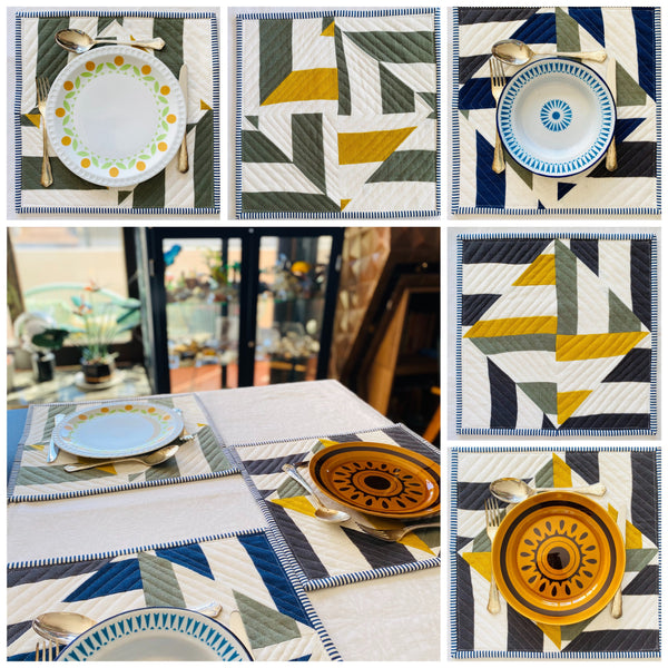 conjunto de individuais em Linho branco e colorido