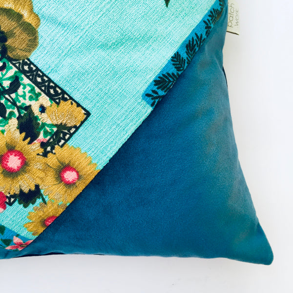 Almofadas de veludo e tecido florido - Azul & Verde