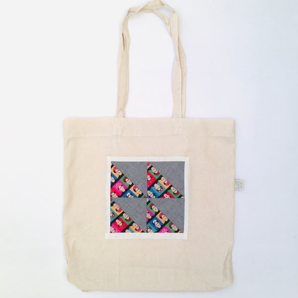 Saco de pano com aplicação de patchwork - Frida Kahlo pop art